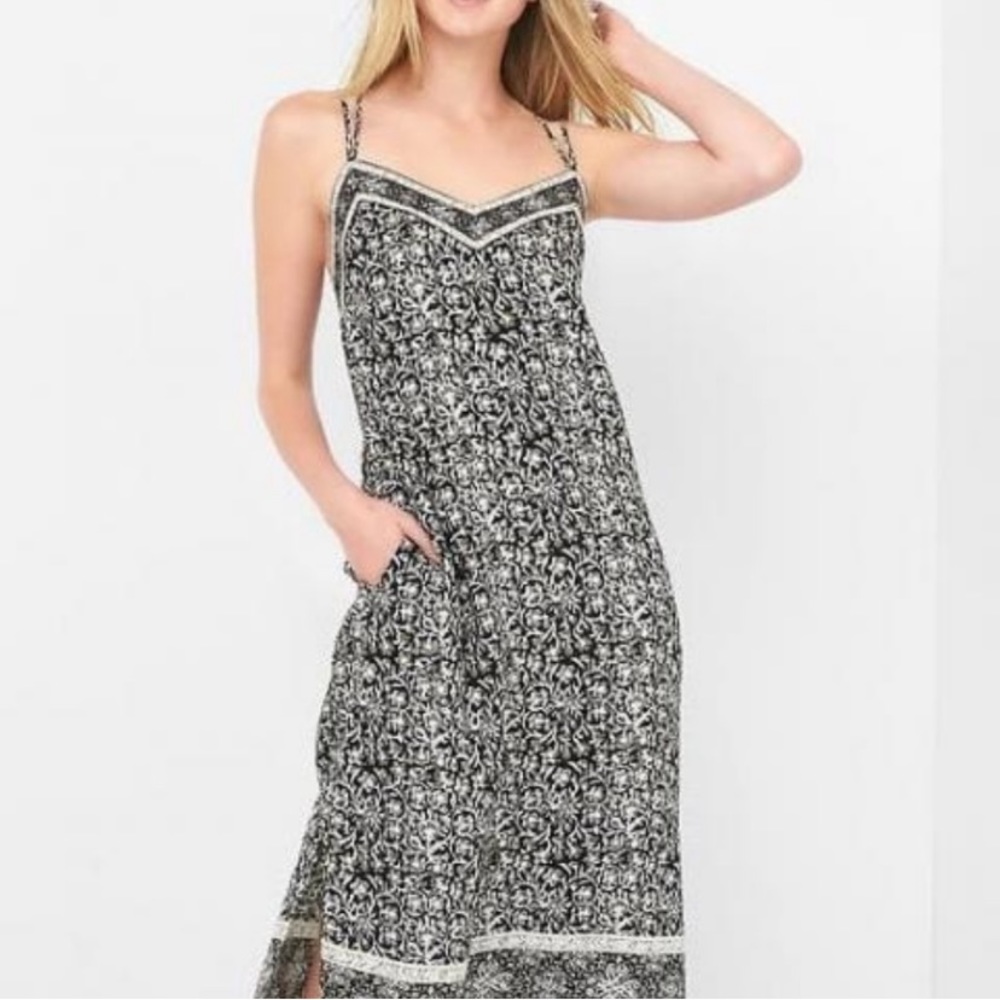 Gap black floral midi cami dress - large